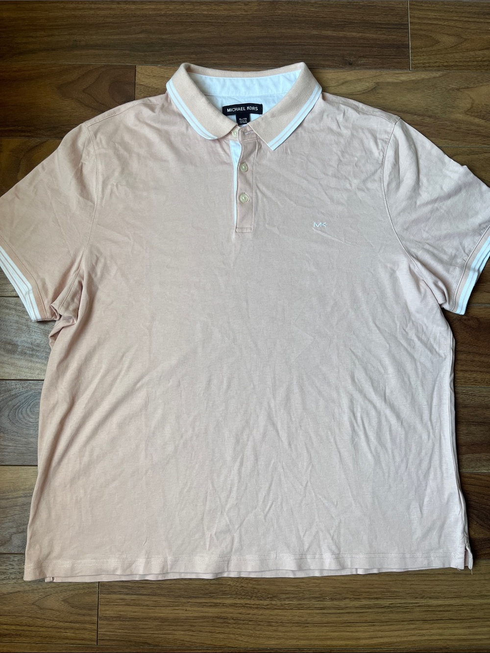Michael Kors Light Pink Polo with White-Trim Collar XL Cotton